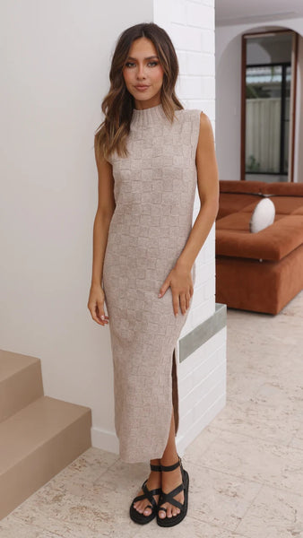 Natual Knit Sleeveless Midi Dress