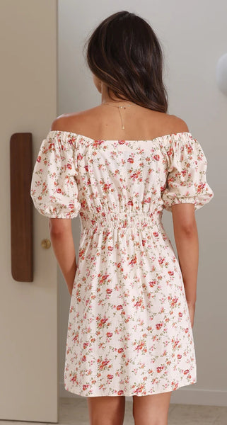 Beige Dainty Floral Mini Dress
