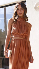 Chocolate Pleated Crop Top and Skirt Sets