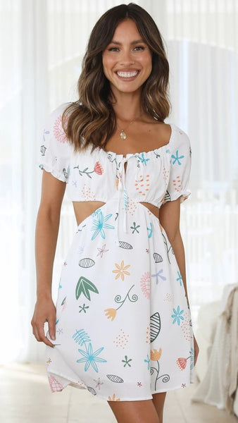 White Floral Cutout Mini Dress