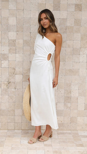 White One Shoulder Cutout Midi Dress