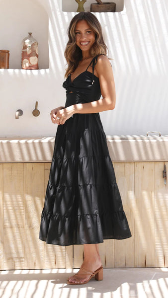 Black Front Twist Midi Dress