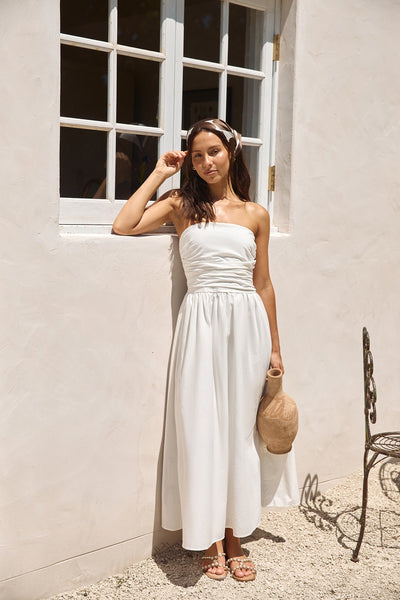Deep Breaths Strapless Maxi Dress White