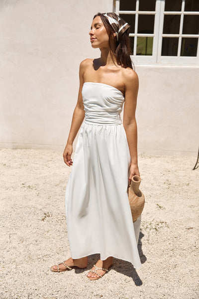 Deep Breaths Strapless Maxi Dress White