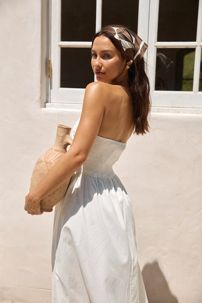 Deep Breaths Strapless Maxi Dress White