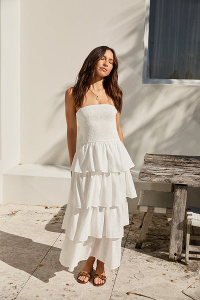 Glass Slipper Strapless Maxi Dress White