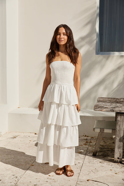 Glass Slipper Strapless Maxi Dress White