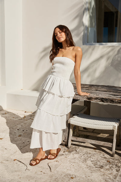 Glass Slipper Strapless Maxi Dress White
