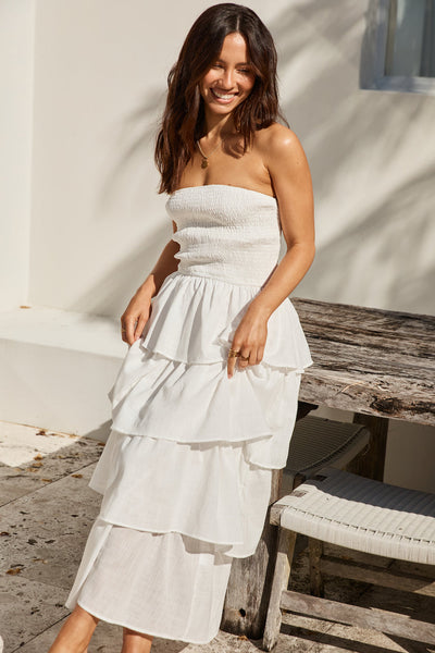 Glass Slipper Strapless Maxi Dress White