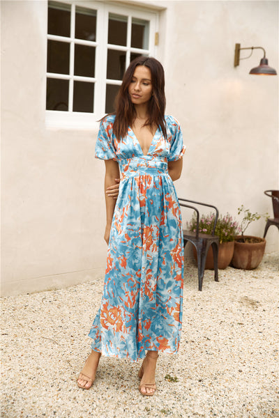 Through Oceans Satin Maxi Dress Blue
