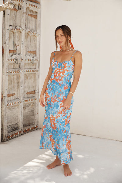 Peony Pillow Maxi Dress Blue