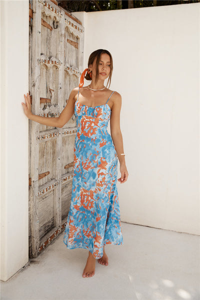 Peony Pillow Maxi Dress Blue
