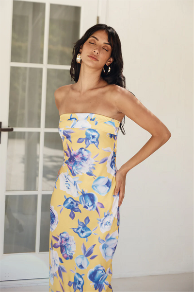 True Royalty Strapless Maxi Dress Yellow