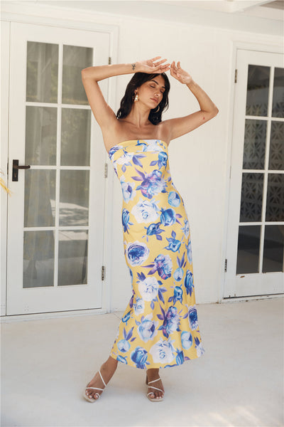 True Royalty Strapless Maxi Dress Yellow