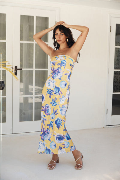 True Royalty Strapless Maxi Dress Yellow