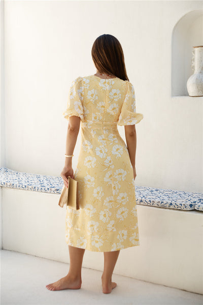 Sunshine Serenade Midi Dress Yellow