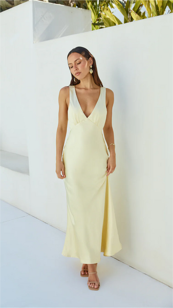 Cheers To You Satin Maxi Dress Yellow