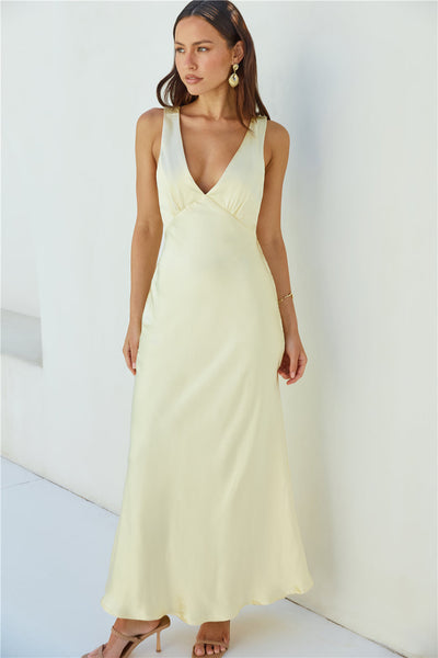 Cheers To You Satin Maxi Dress Yellow