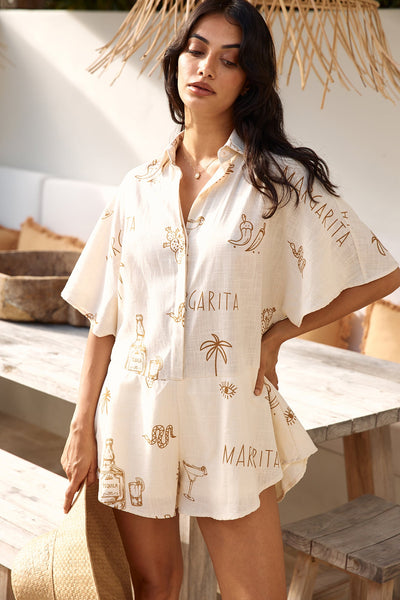 Muy Caliente Romper Beige