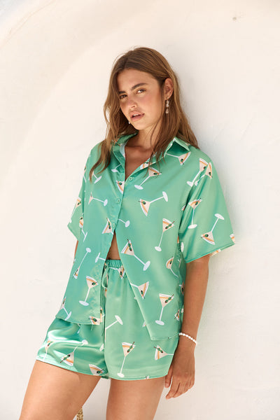 Happy Hour Satin Set Green