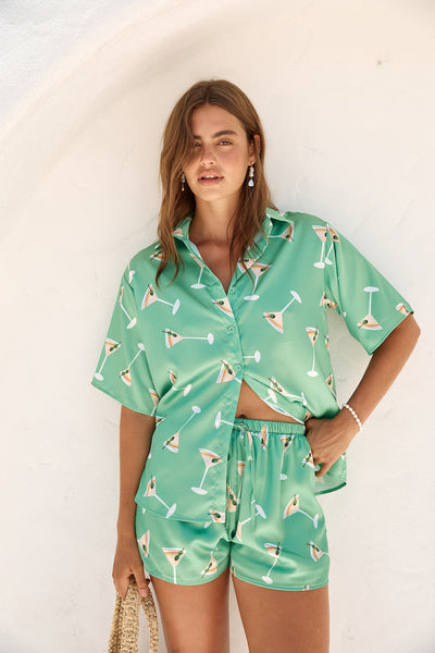 Happy Hour Satin Set Green