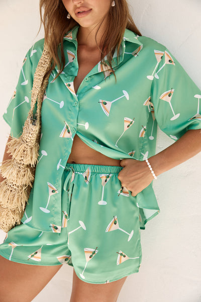 Happy Hour Satin Set Green