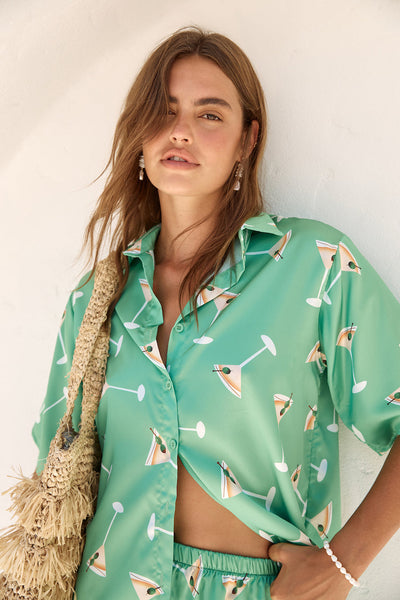 Happy Hour Satin Set Green