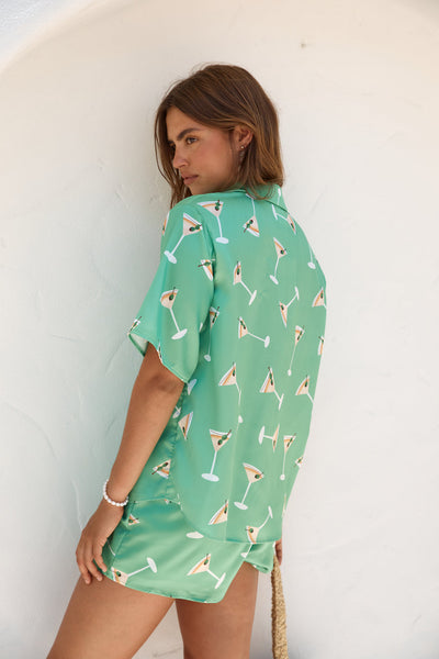 Happy Hour Satin Set Green