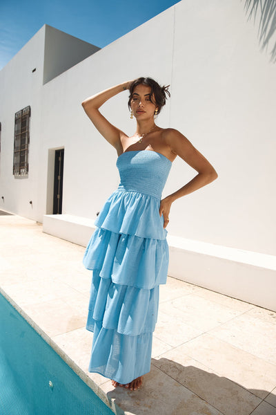 Glass Slipper Strapless Maxi Dress Blue
