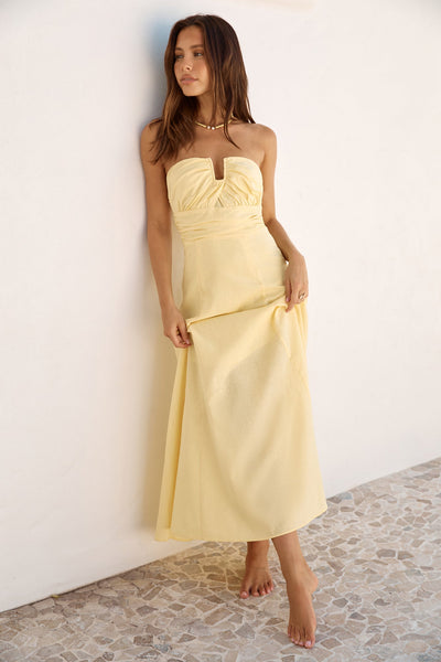 Sunshine Bliss Strapless Maxi Dress Yellow