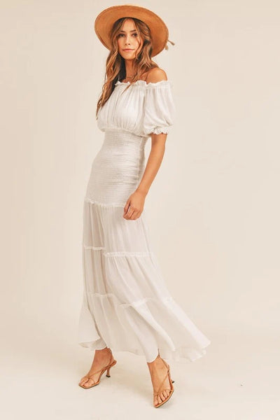White Off Shoulder Midi Dress