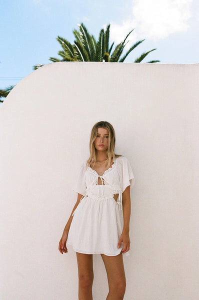 White Front Tie Mini Dress