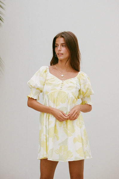 Lime Button Trim Mini Dress