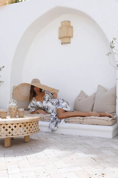 Grey Blue Silhouette Floral Midi Dress