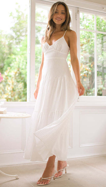 White Stripe Textured Slip Midi Dress