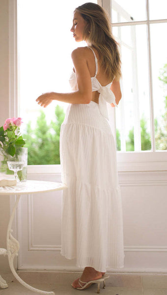 White Stripe Textured Slip Midi Dress