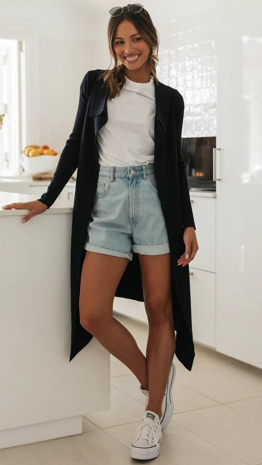 Black Longline Open Front Cardigan