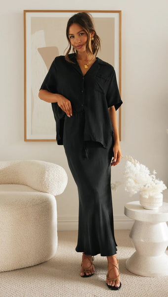 Black Solid Button Down Shirt