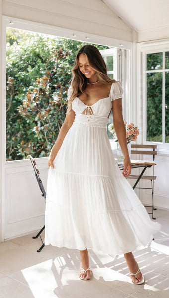 White Self-Tie Midi Dress