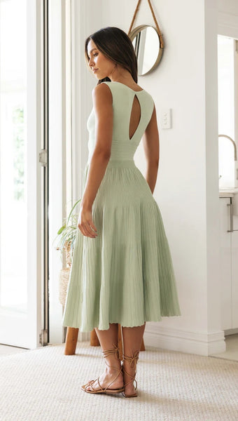 Green Surplice Neckline Midi Dress