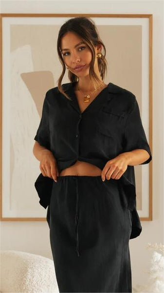 Black Solid Button Down Shirt