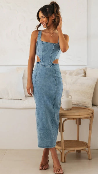 Light Blue Denim Midi Dress