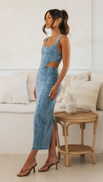 Light Blue Denim Midi Dress