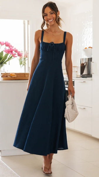 Navy Blue Denim Midi Dress