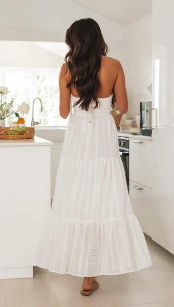 White Solid Halter Midi Dress