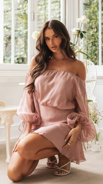 Dusty Pink Off Shoulder Mini Dress