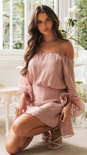 Dusty Pink Off Shoulder Mini Dress