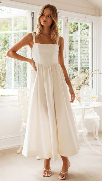 Beige Back Bowtie Midi Dress