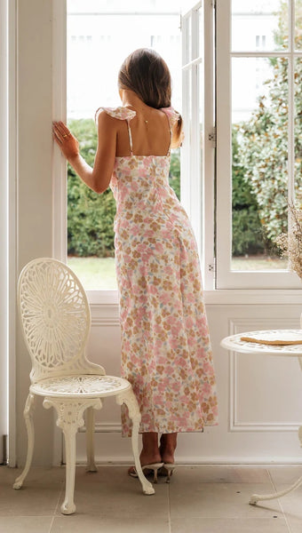 Pink Floral Slip Midi Dress
