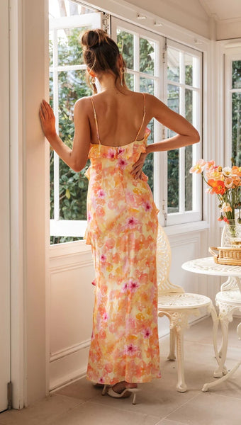 Orange Floral Slip Midi Dress